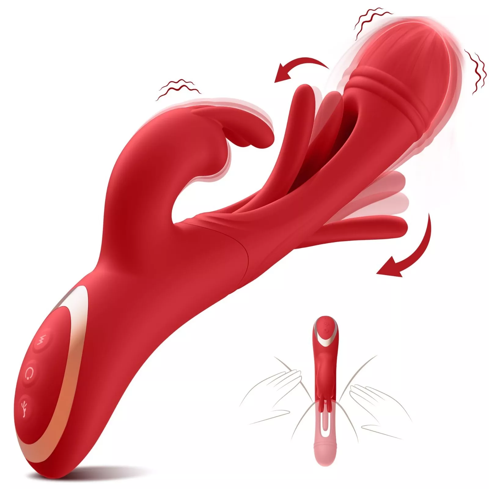 Vibrador 3 en 1 Dildo + Estimulador de Clítoris + Estimulador punto G Recargable USB - Imagen 4